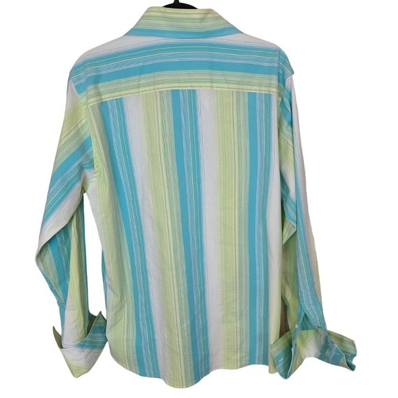 Roar Mens XL Green Blue Striped Long Sleeves Button Up Marlow Dress Shirt - Picture 8 of 8